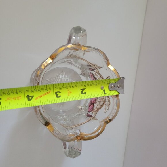 Vintage Mosser Clear Glass Sugar Bowl With Gold Trim & Pink Cherry Design - Picture 7 of 7